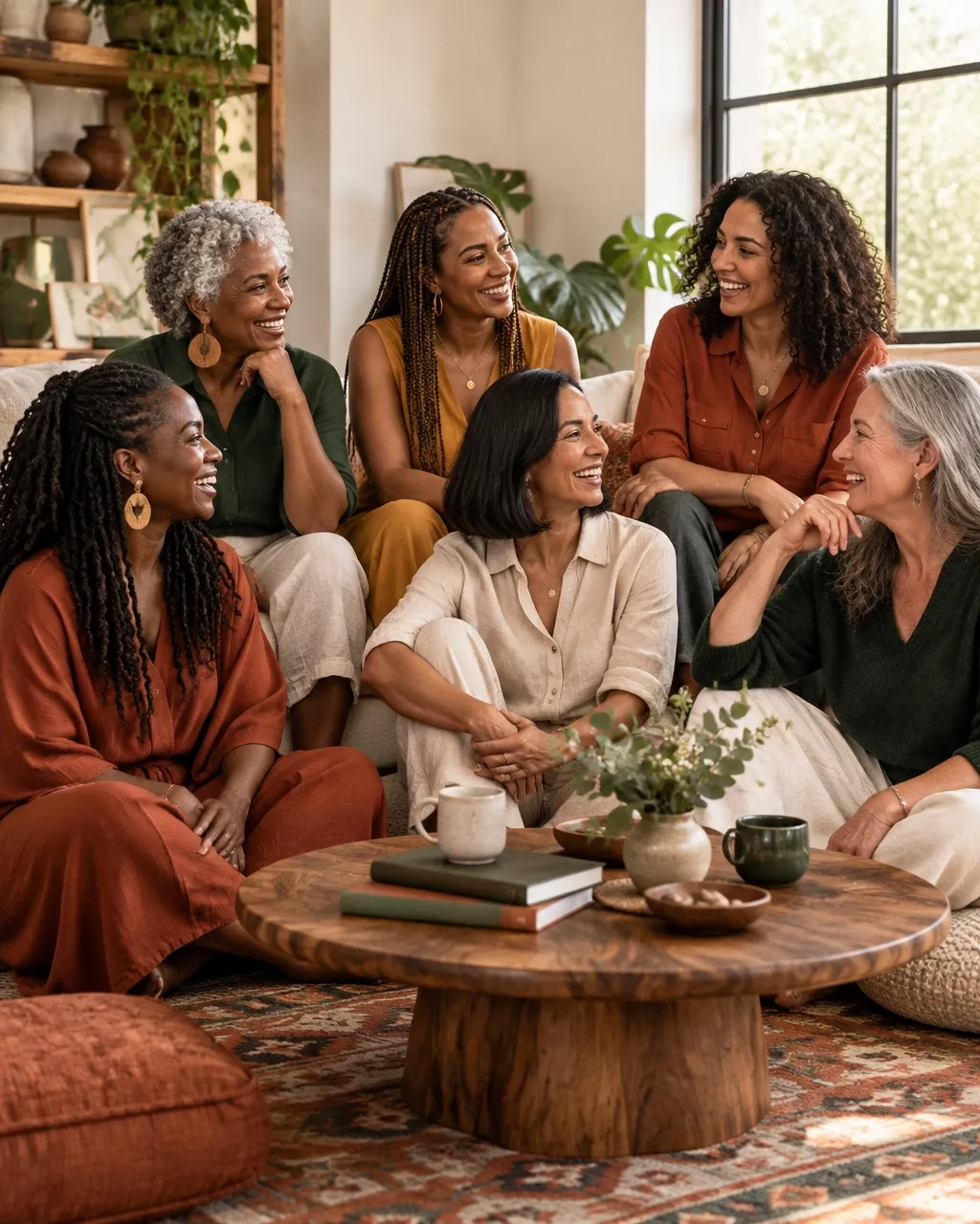 Women of different ages, complexions and hair textures sharing ideas